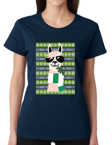 Women's T Shirt Cool Llama Ugly Christmas Fun Cute Animal Lover Gift