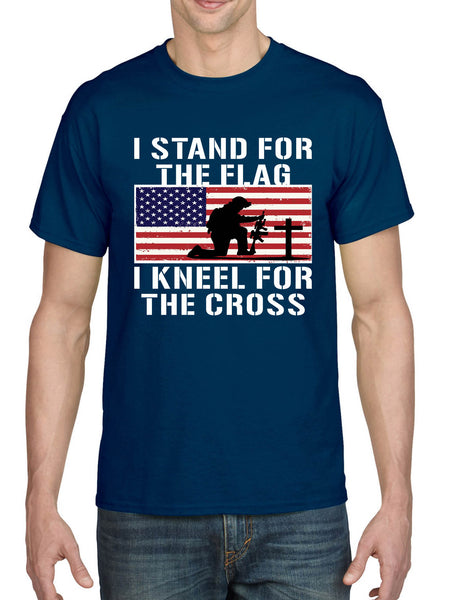 Men's T Shirt Stand For The Flag Kneel For The Cross USA Christian