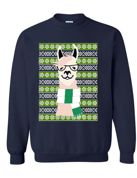 Adult Sweatshirt Nerd Llama Ugly Christmas Fun Cute Animal Fans Gift