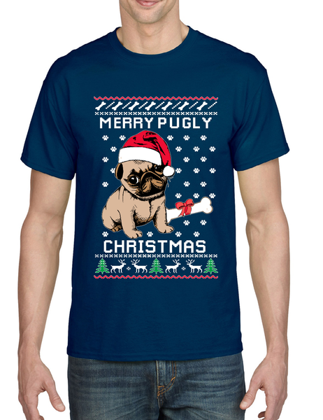 Merry Pugly Christmas Men's T Shirt Pug Ugly Xmas Shirt Dogs Love