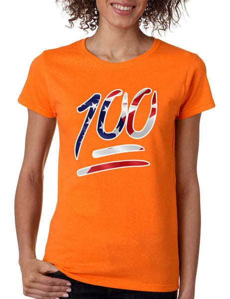 Women's T Shirt 100 Emoji USA Flag Cool 4TH Of July Shirt Summer