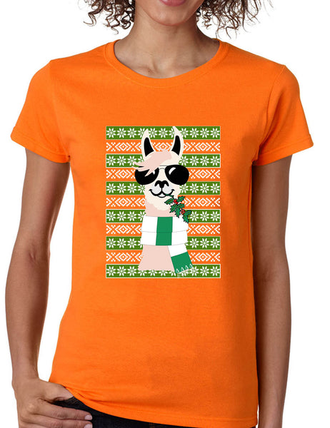 Women's T Shirt Cool Llama Ugly Christmas Fun Cute Animal Lover Gift