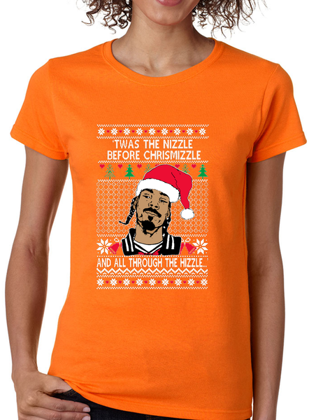 Women's T Shirt Ugly Christmas Snoop TWAS The Nizzle Before Chrismizz
