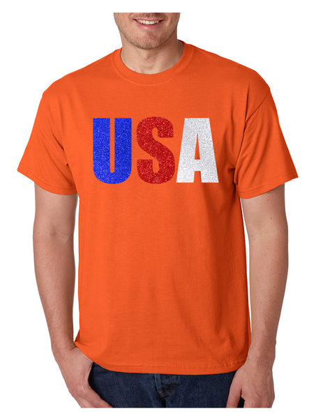 Men's T Shirt USA Glitter Flag Colors Cool 4th Of July Tee