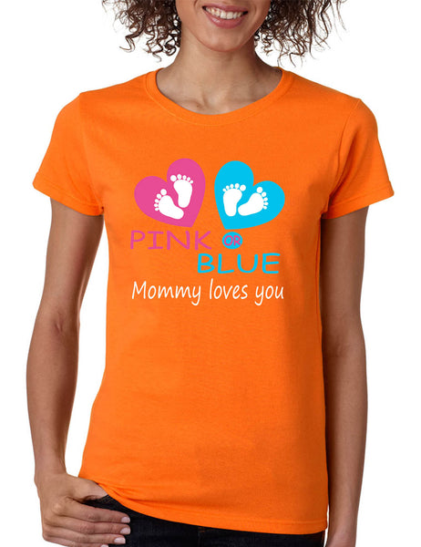 Women's T Shirt Pink Or Blue Mommy Love Gender Reveal Shower