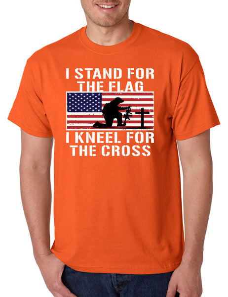 Men's T Shirt Stand For The Flag Kneel For The Cross USA Christian
