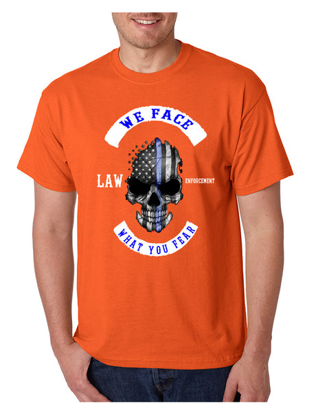 Men's T Shirt We Face What You Fear Amrican Flag Skull