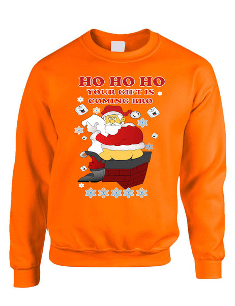 Adult Sweatshirt Ho Ho Your Gift Is Coming Bro Ugly Christmas Swater
