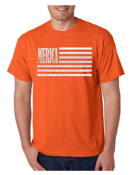 Men's T Shirt Merica Glitter White Flag 4th Of July Tee