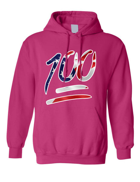 Adult Hoodie 100 Emoji USA Flag 4TH Of July Top Cool American Parade