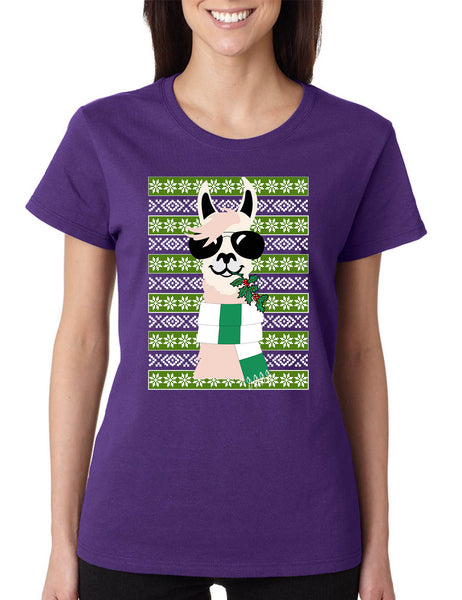 Women's T Shirt Cool Llama Ugly Christmas Fun Cute Animal Lover Gift