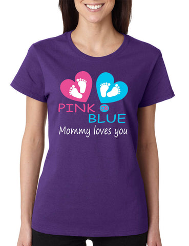 Women's T Shirt Pink Or Blue Mommy Love Gender Reveal Shower
