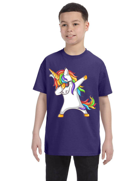 Kids Youth T Shirt Dabbing Unicorn Cute Girly Dancer Tee Rainbow Dab