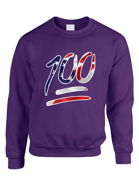 Adult Sweatshirt 100 Emoji USA Flag 4TH Of July Top Cool Summer Party