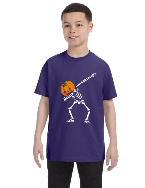 Kids Youth T Shirt Dabbing Pumpkin Cute Halloween Dab Skeleton Scary
