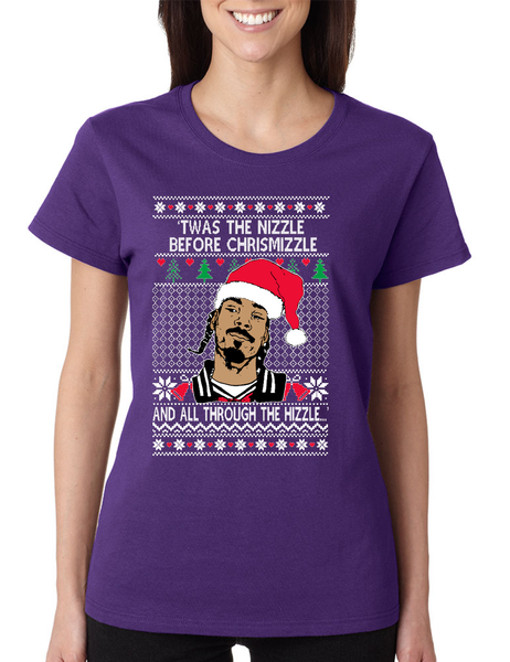 Women's T Shirt Ugly Christmas Snoop TWAS The Nizzle Before Chrismizz