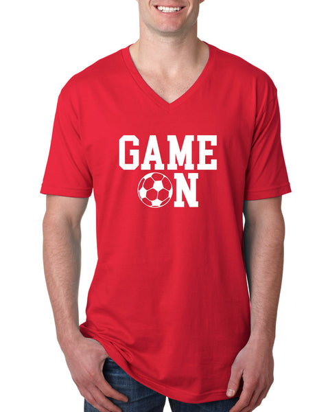 Men's V Shirt Game On Soccer Tee Shirt Team Gift Love Sport Fans Tee