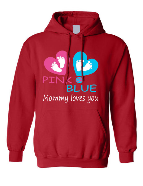 Adult Hoodie Pink Or Blue Mommy Loves U Gender Reveal Mom To Be