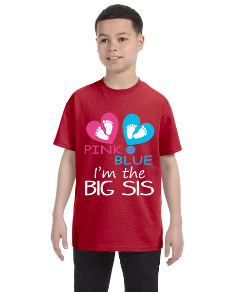 Kids Youth T Shirt Pink Or Blue Im The Big Sis New Born Gender Reveal