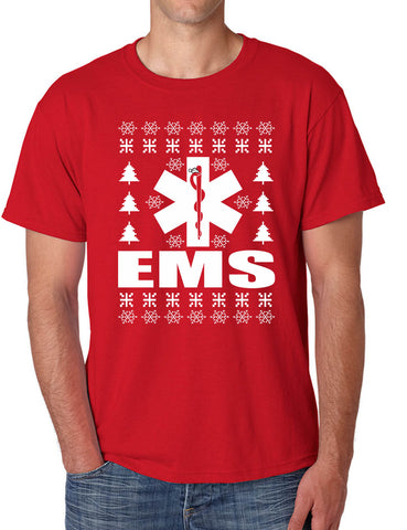 Men's T Shirt EMS Ugly Christmas Medical Services Holiday Xmas Gift