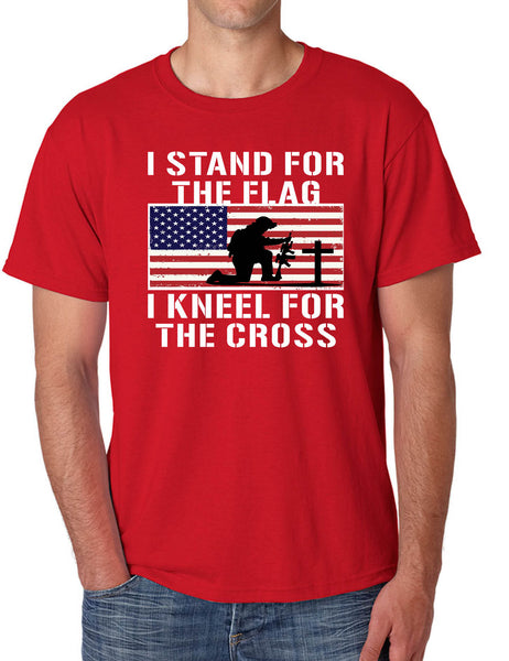 Men's T Shirt Stand For The Flag Kneel For The Cross USA Christian