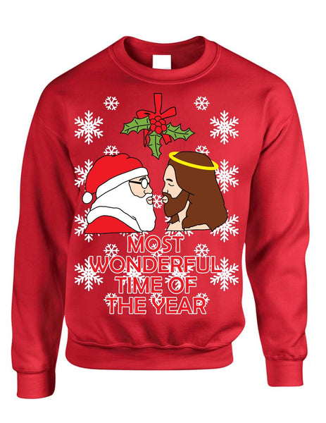 Most wonderful time Santa and Jesus Womens sweater - ALLNTRENDSHOP - 3