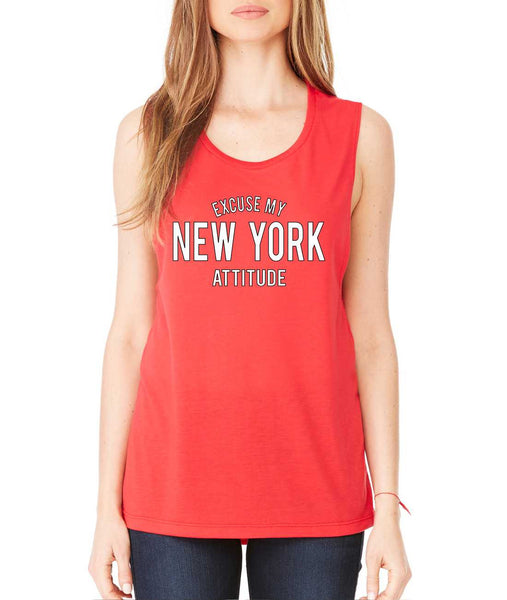 Women's Flowy Muscle Top Excuse My New York Attitude Funny Top - ALLNTRENDSHOP - 4