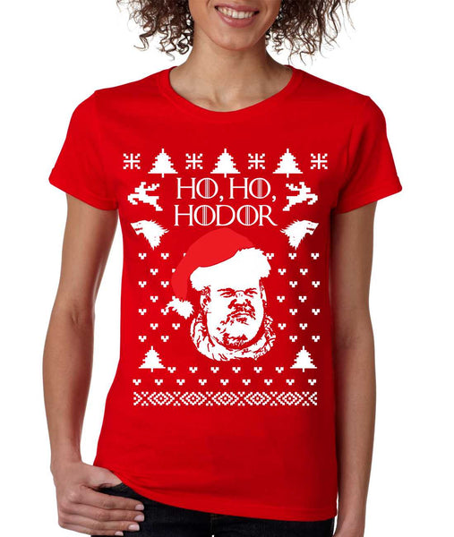 Women's T Shirt Ho Ho Hodor Ugly Christmas Sweater Holiday Top - ALLNTRENDSHOP - 2