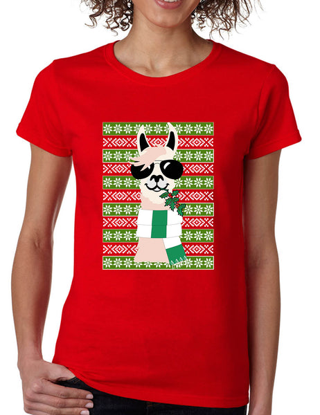 Women's T Shirt Cool Llama Ugly Christmas Fun Cute Animal Lover Gift
