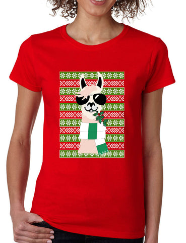 Women's T Shirt Cool Llama Ugly Christmas Fun Cute Animal Lover Gift
