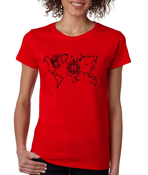 Women's T Shirt World Map Compass Cool Graphic Tee - ALLNTRENDSHOP - 5