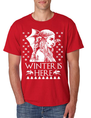 Men's T Shirt Winter Is Here Ugly Christmas Sweater Khalessi Gift