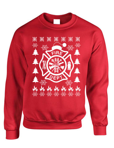 Adult Sweatshirt Fire Dept Ugly Christmas Firefighter Xmas Gift Idea