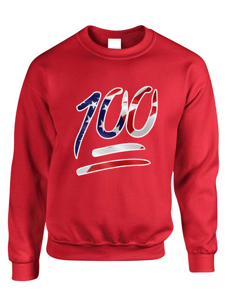 Adult Sweatshirt 100 Emoji USA Flag 4TH Of July Top Cool Summer Party