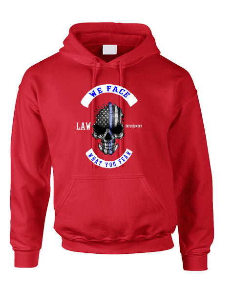 Adult Hoodie We Face What You Fear USA Flag Skull Top