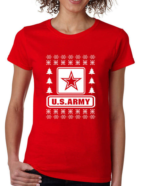Women's T Shirt US Army Ugly Christmas Military Love USA Holiday Gift