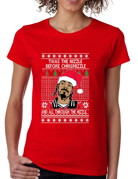 Women's T Shirt Ugly Christmas Snoop TWAS The Nizzle Before Chrismizz