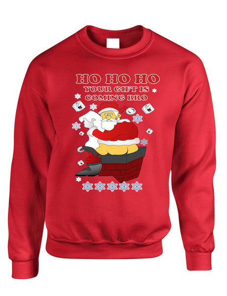 Adult Sweatshirt Ho Ho Your Gift Is Coming Bro Ugly Christmas Swater
