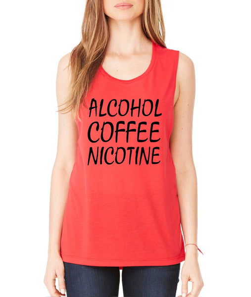 Women's Flowy Muscle Top Alcohol Coffee Nicotine - ALLNTRENDSHOP - 3