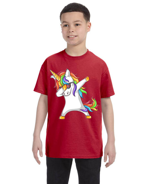 Kids Youth T Shirt Dabbing Unicorn Cute Girly Dancer Tee Rainbow Dab