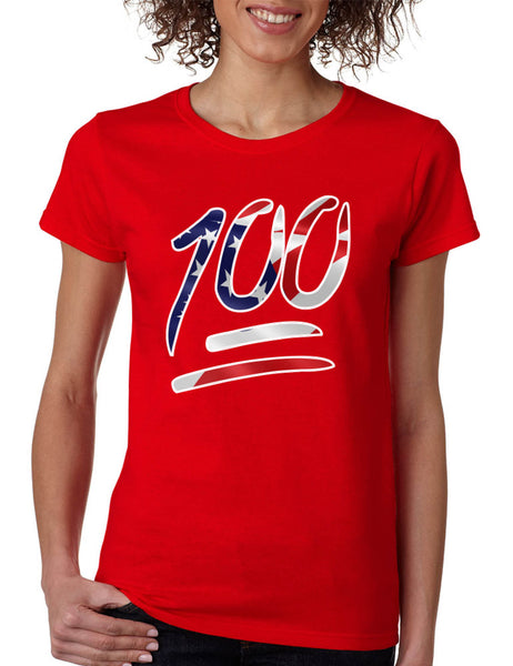 Women's T Shirt 100 Emoji USA Flag Cool 4TH Of July Shirt Summer