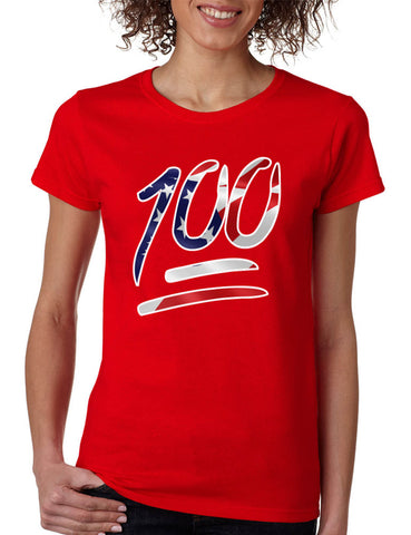 Women's T Shirt 100 Emoji USA Flag Cool 4TH Of July Shirt Summer