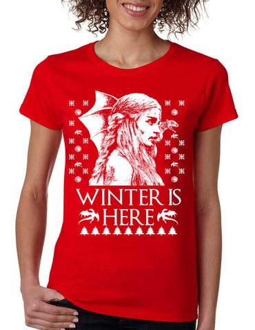 Women's T Shirt Winter Is Here Ugly Christmas Green Sweater Gift