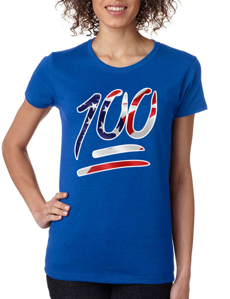 Women's T Shirt 100 Emoji USA Flag Cool 4TH Of July Shirt Summer