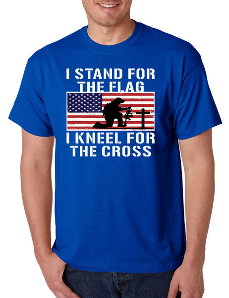 Men's T Shirt Stand For The Flag Kneel For The Cross USA Christian
