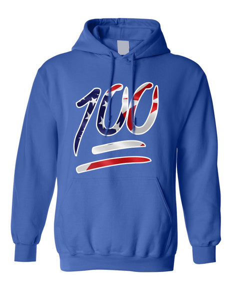 Adult Hoodie 100 Emoji USA Flag 4TH Of July Top Cool American Parade