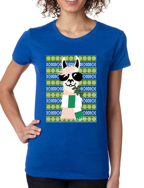Women's T Shirt Cool Llama Ugly Christmas Fun Cute Animal Lover Gift