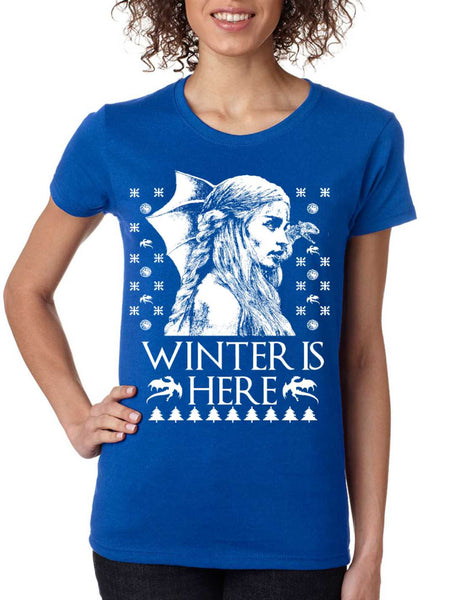 Women's T Shirt Winter Is Here Ugly Christmas Green Sweater Gift