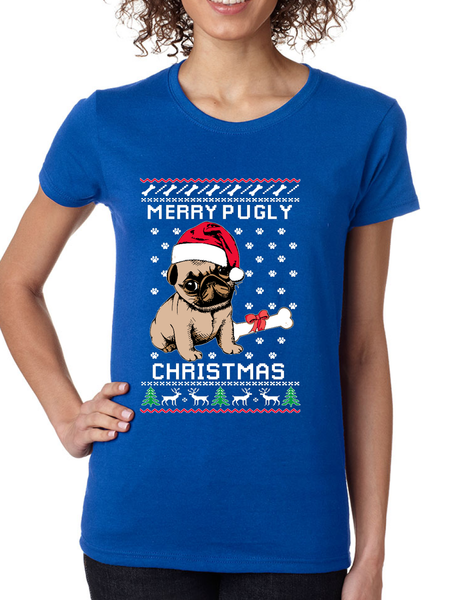 Merry Pugly Christmas Women's T Shirt Ugly Christmas Dog Tee