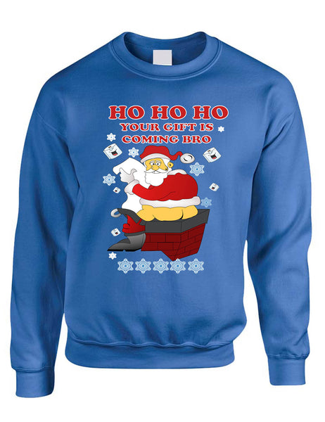 Adult Sweatshirt Ho Ho Your Gift Is Coming Bro Ugly Christmas Swater